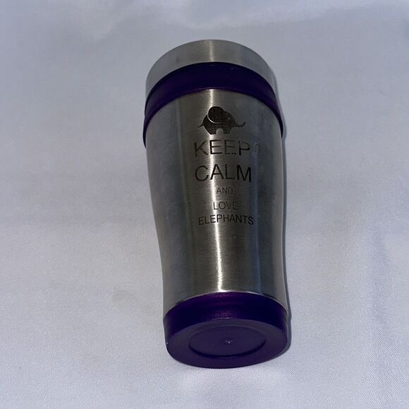 Stainless Steel Insulated 16oz Travel Mug Coffee Cup Keep Calm Love Elephants - Picture 9 of 11